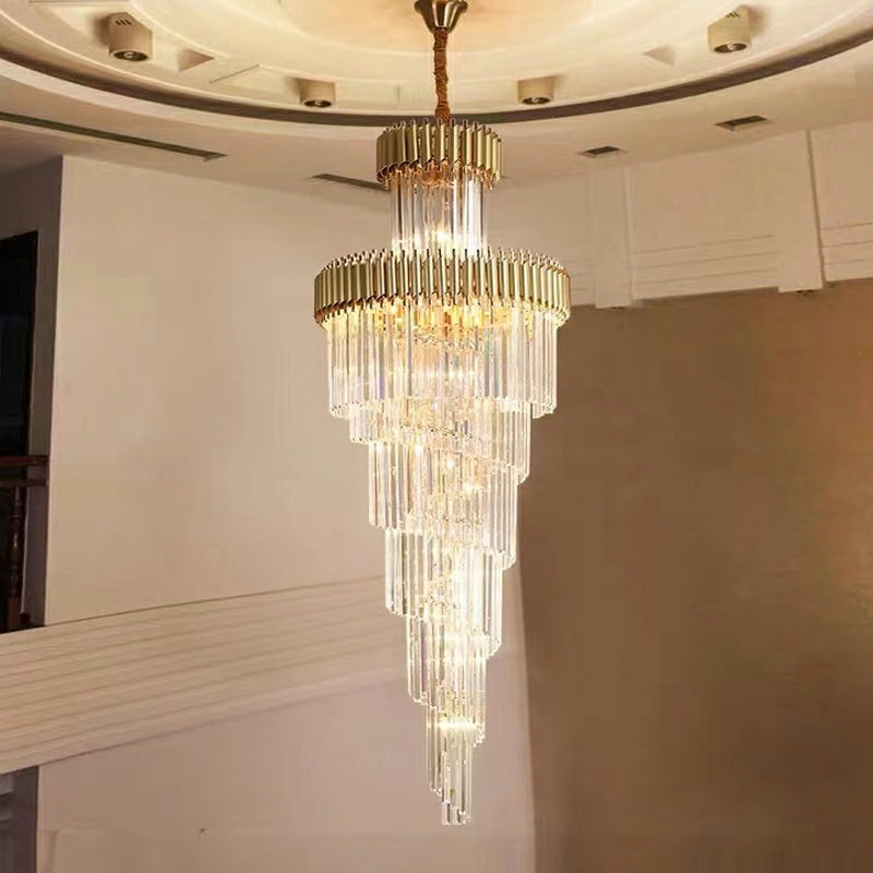 Spiral Crystal Chandelier For Foyer/ Staircase-Chandeliers-Kavker-D17.7"*H59.1"/12 Lights/16 kg-Gold-Dimmable Warm Light-Kavker