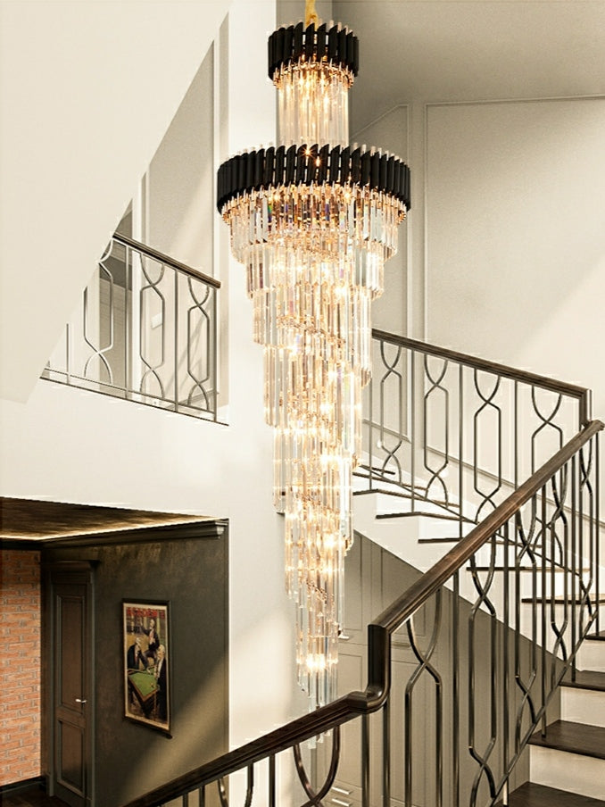 Spiral Crystal Chandelier For Foyer/ Staircase-Chandeliers-Kavker-D31.5"*H98.4"/29 Lights/35 kg-Black-Warm Light-Kavker