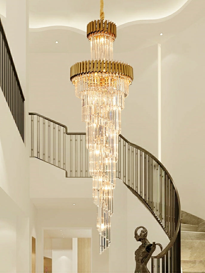 Spiral Crystal Chandelier For Foyer/ Staircase-Chandeliers-Kavker-D31.5"*H98.4"/29 Lights/35 kg-Gold-Warm Light-Kavker