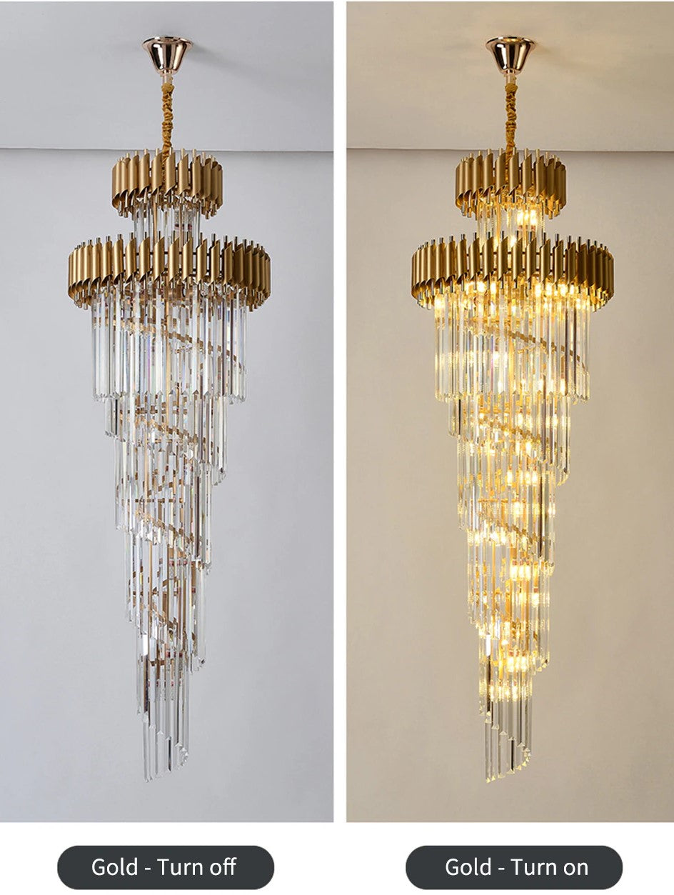 Spiral Crystal Chandelier For Foyer/ Staircase-Chandeliers-Kavker-D17.7"*H59.1"/12 Lights/16 kg-Gold-Warm Light-Kavker