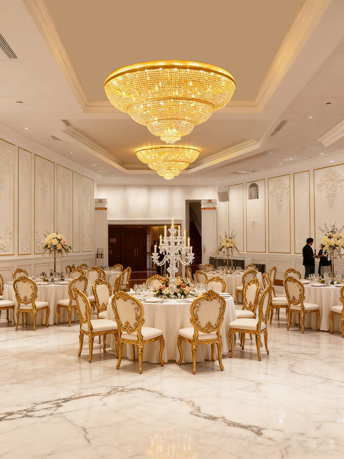72'' Round Big Flush Mounted Gold Crystal Chandelier for Banquet Hall